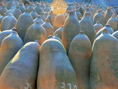 Peruvian Pisco containers Peruvian Pisco containers - Traditional clay containers for fermenting and storing Peruvian Pisco in Ica, Peru