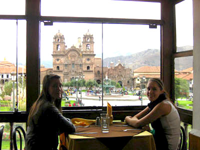 Pirwa Restaurant in Cusco - View of the main square, or Plaza de Armas, of Cusco, Peru, from the balcony of Pirwa Restaurant