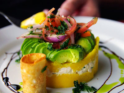 Causa - Causa is a traditional Peruvian appetizer, a layered potato dish often stuffed with seafood, chicken, or vegetables.