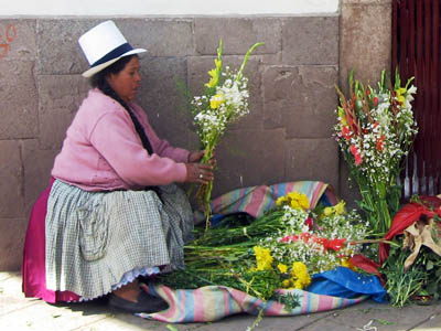 Flower Vendor in Cusco during Holy Week - Selling flowers in the streets of Cusco, Peru during Holy Week