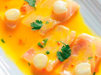 Tiradito of trucha - Prepared with trout steaks in a flavorful sauce.