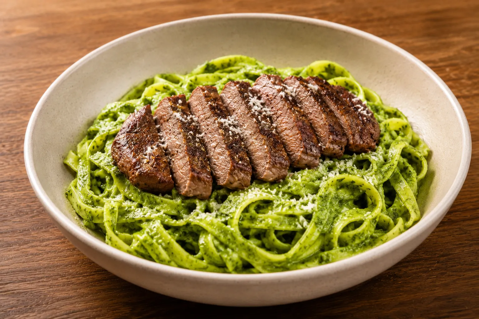 Steak Medallion with Pesto Fettuccine